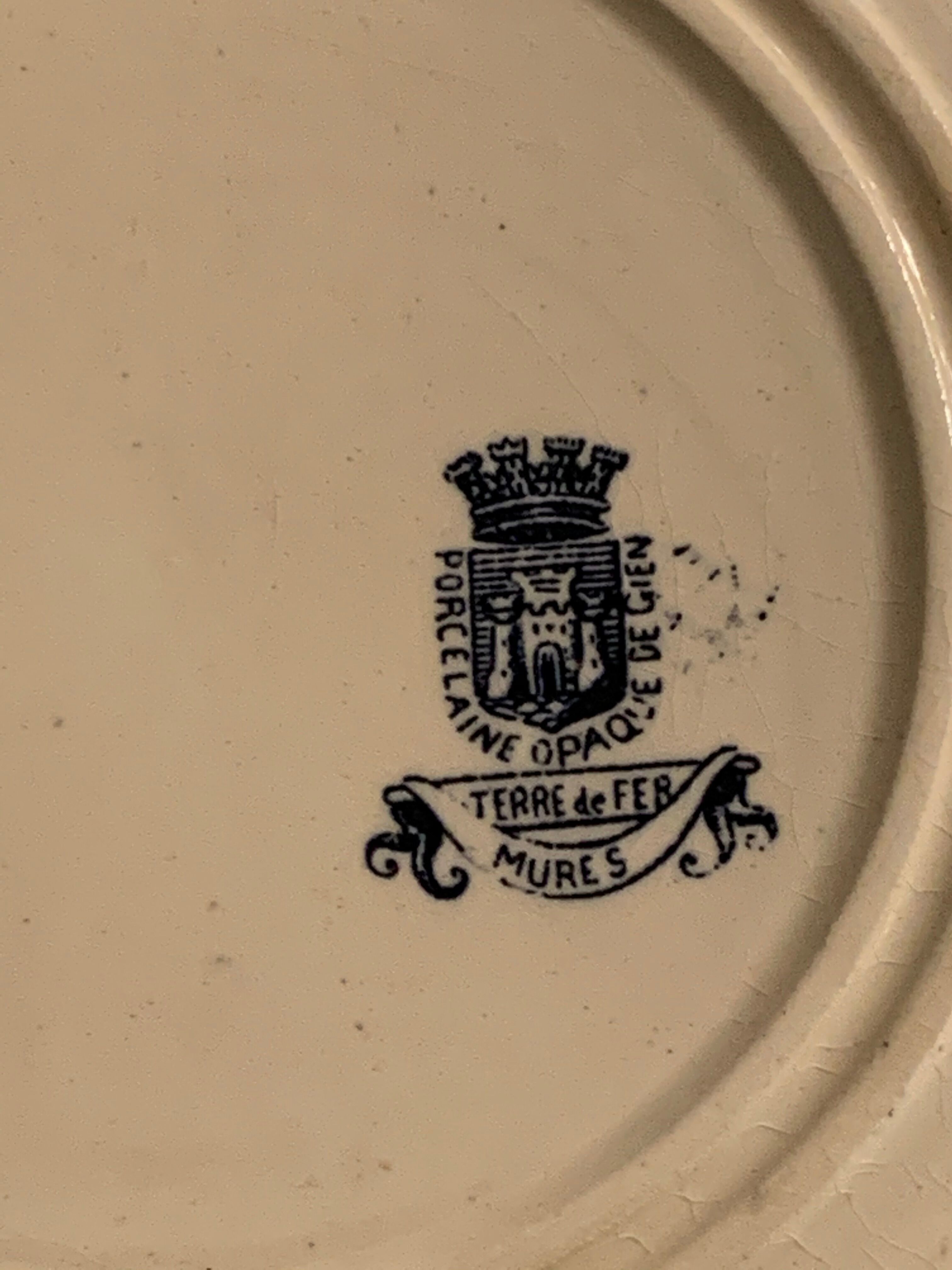 Series of 6 old flat plates in blue earthenware from Gien Iron Earth mature model