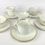 Vintage Mismatched Set of 6 Porcelain Cups and 5 Saucers - Gold
