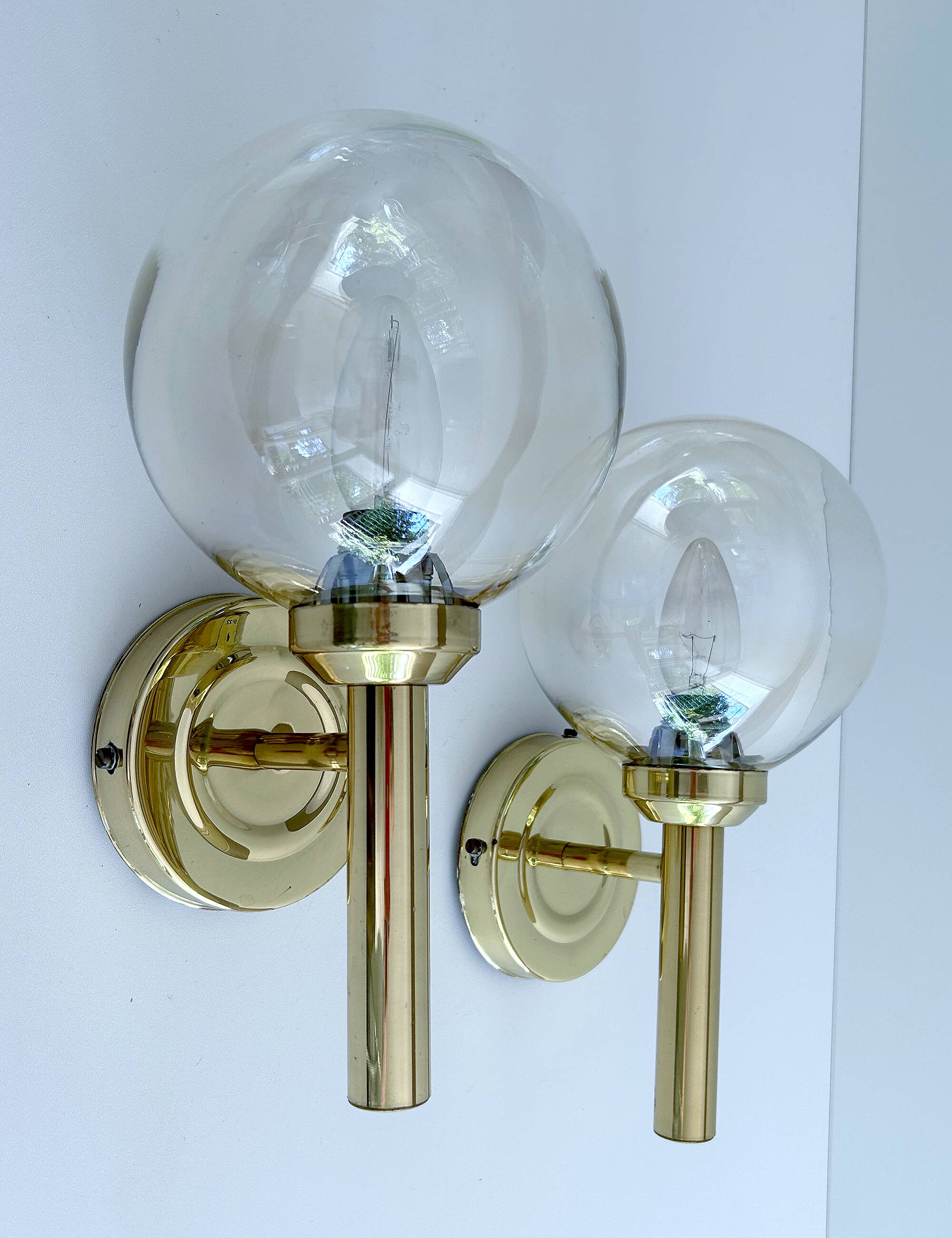 Pair Vintage Scandinavian Glass Wall Lights