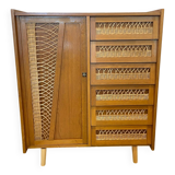 Commode et penderie en bois et rotin