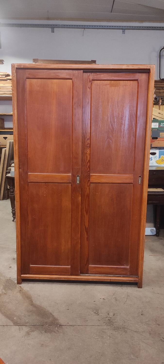 Parisian wardrobe vintags sliding doors in old pitch pine 193x115.5 cm