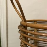 Umbrella holder with 2 handles in curved rattan and wood, circa 1960