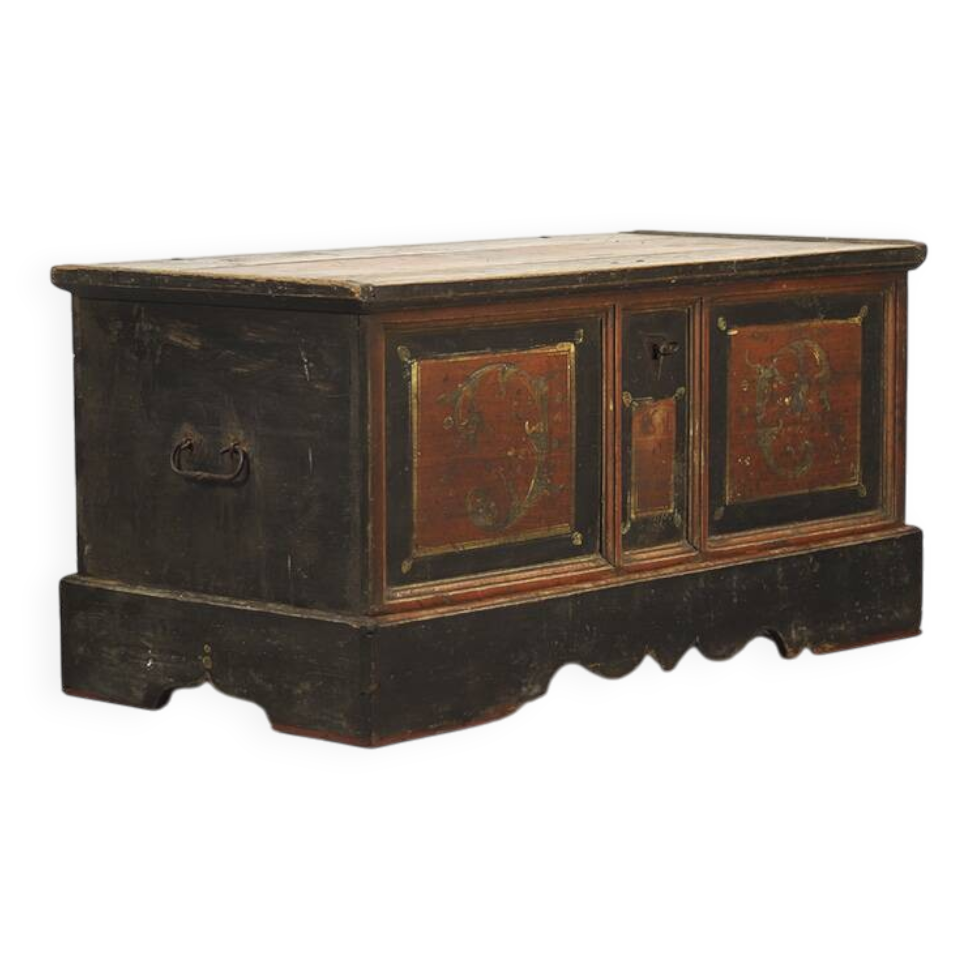 Very large painted folk art rustic farmhouse bridal chest / dresser