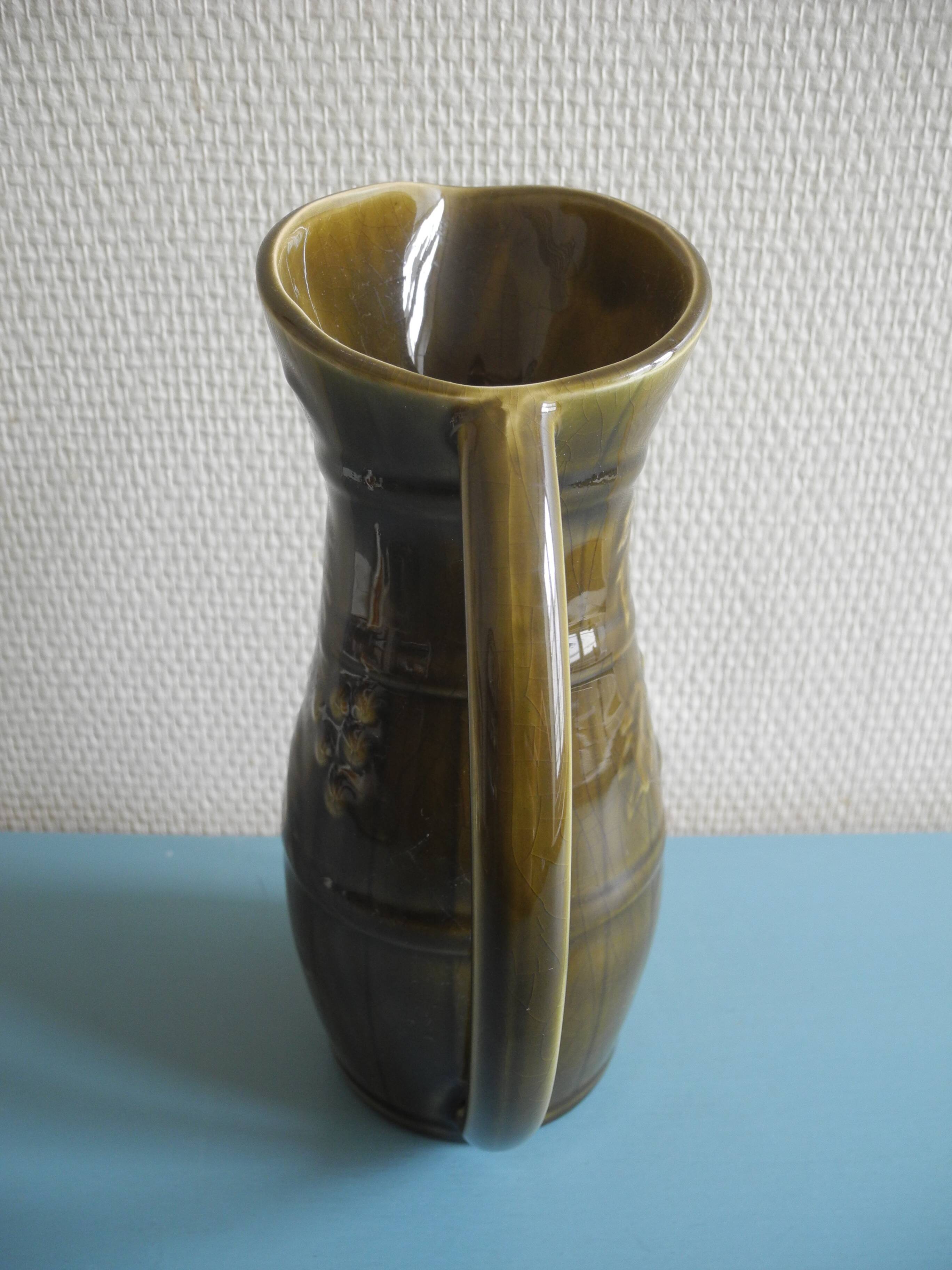 Old earthenware pitcher Sarreguemines wine old french pitcher wine 30s
