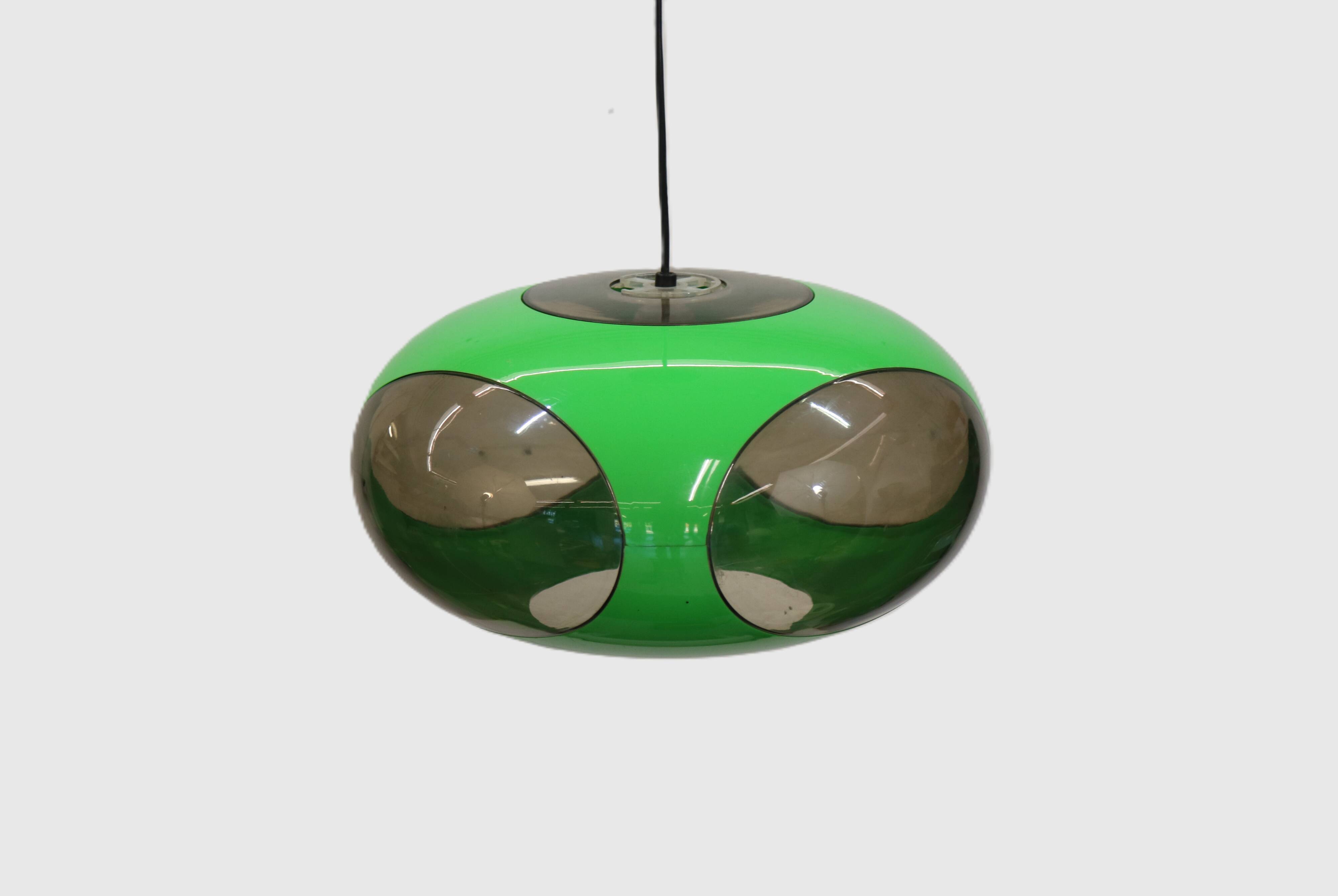 Massive Belgium Space Age UFO Lamp, Green Mid-Century Modern Lighting