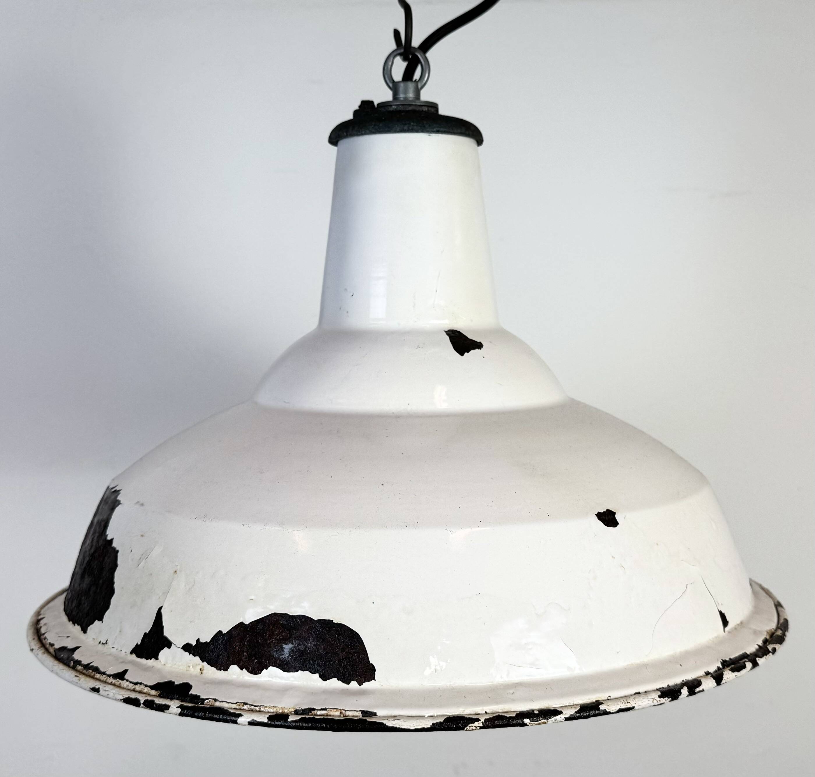 Industrial British White Enamel Factory Pendant Lamp from Benjamin, 1960s
