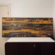 Orange and black abstract painting, oil on panel, Serge Detriaux, 1998