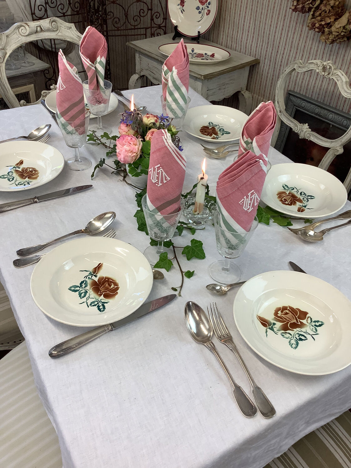6 old Digoin soup plates