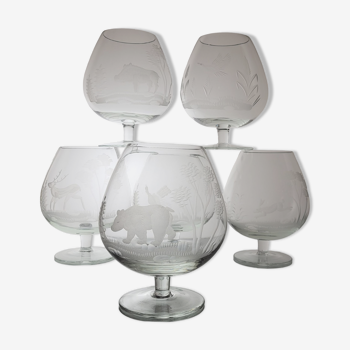 Set of 6 glasses cognac décor Hunting