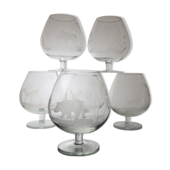 Set of 6 glasses cognac décor Hunting