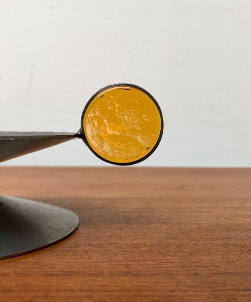 Brutalist Scandinavian candle holder in metal and glass by Gunnar Ander for Ystad, 1960s.