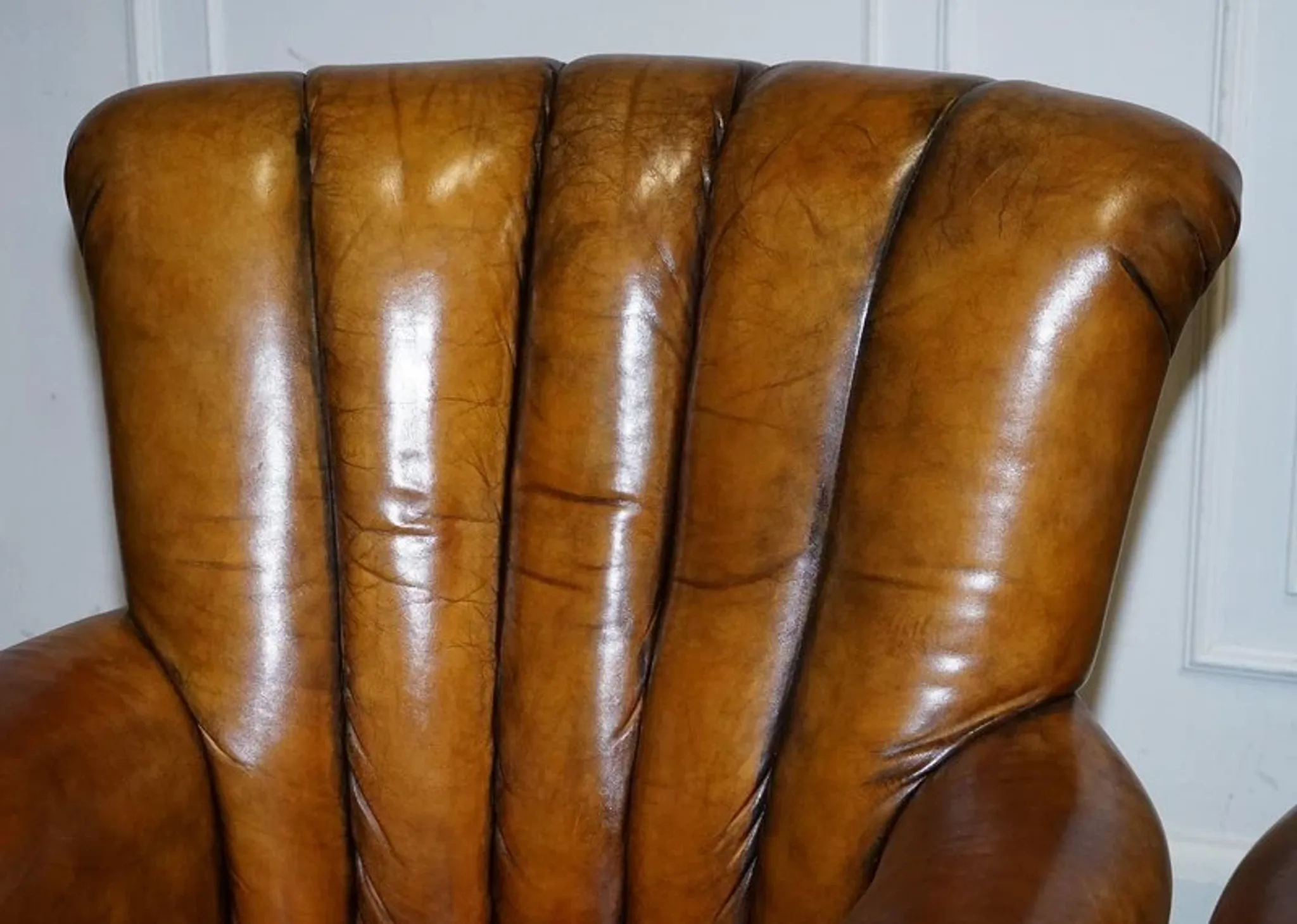 Vintage Art Deco Style Leather Chairs Hand-Dyed, Set of 2