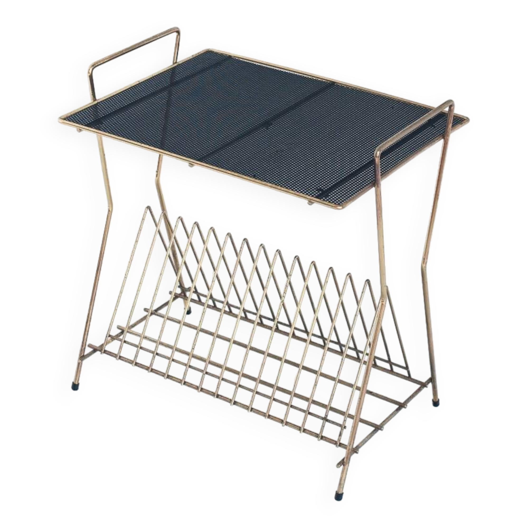 Vintage vinyl record table or magazine rack. France, 1950s