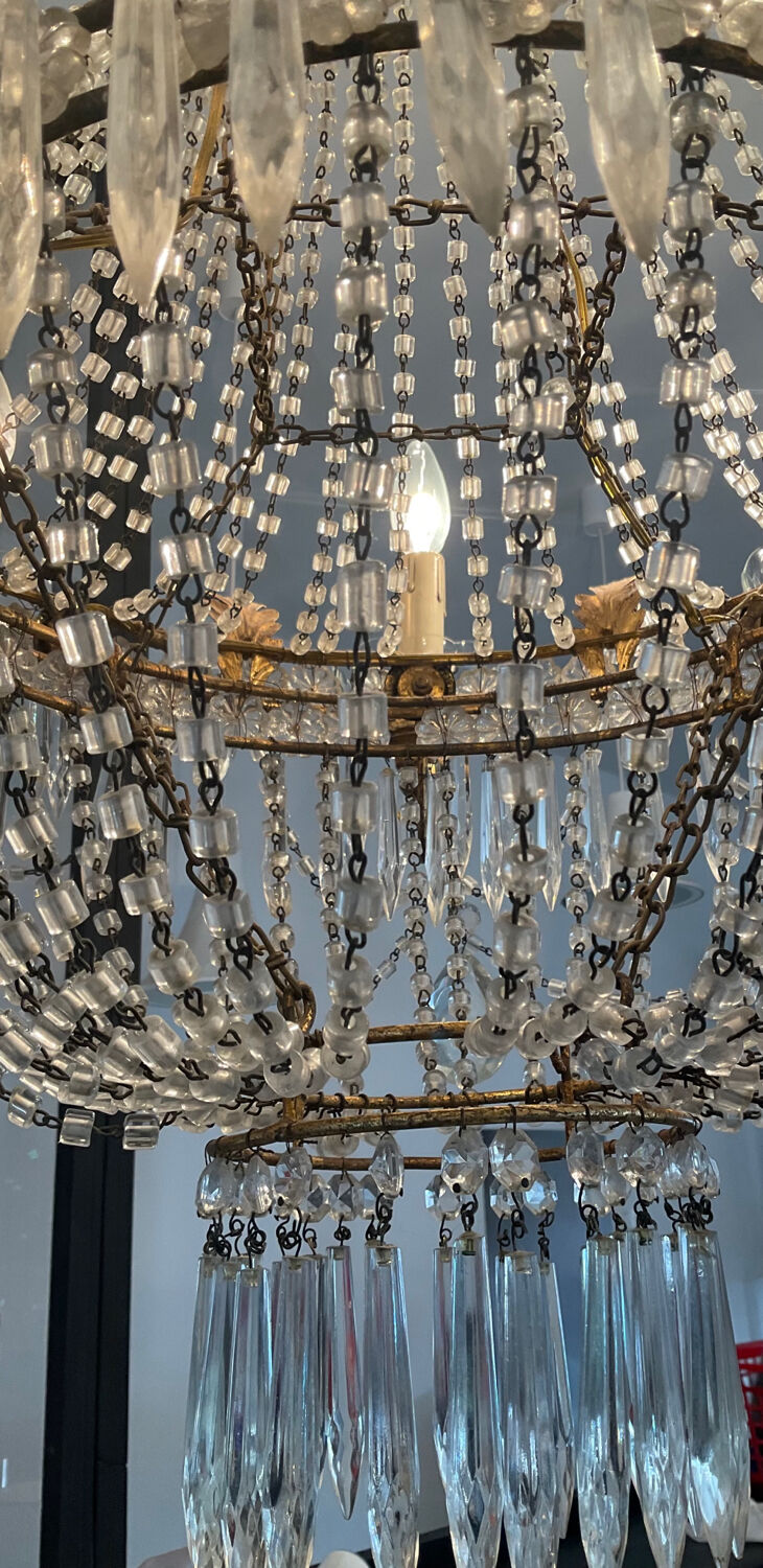 Large Montgolfière chandelier with crystal drops