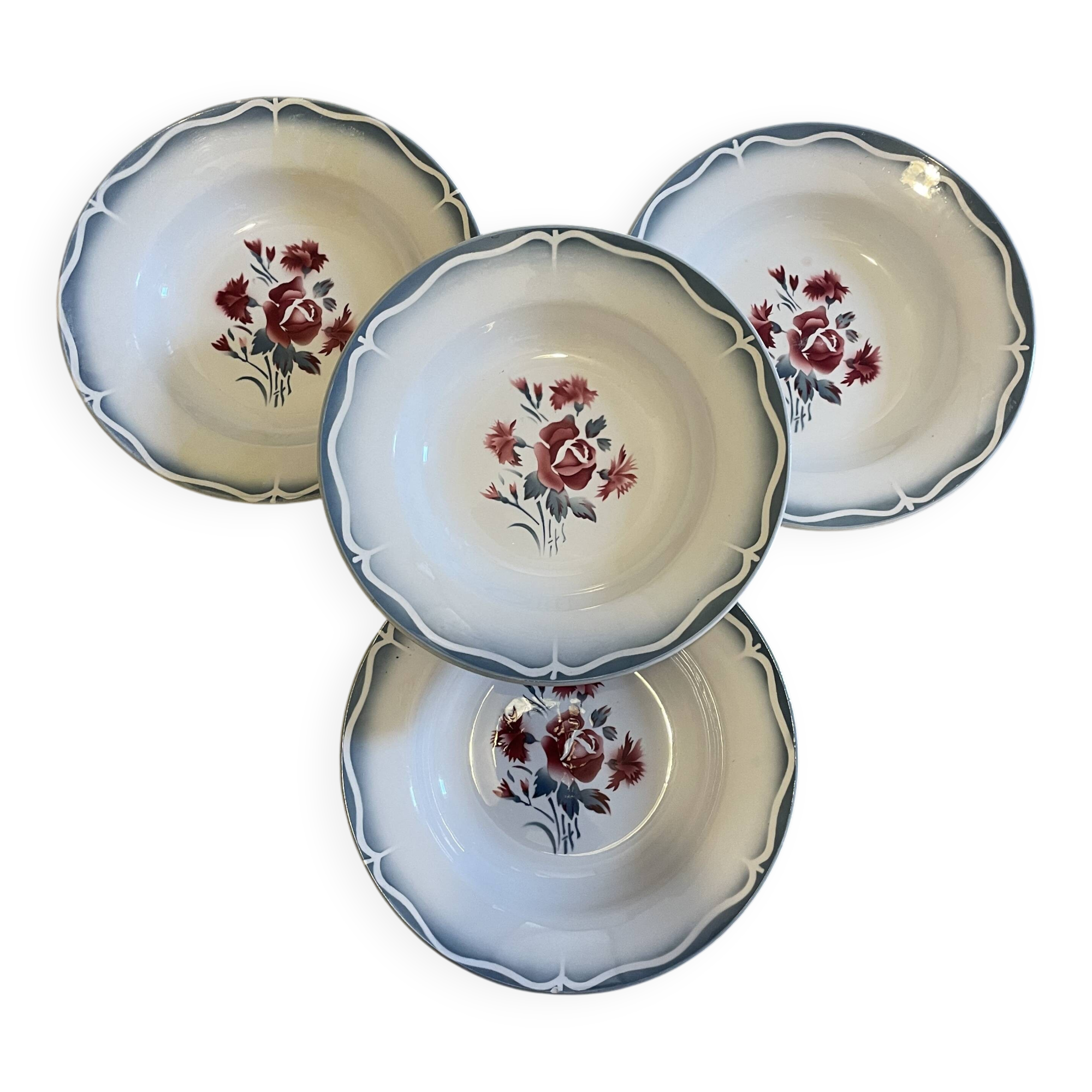 4 vintage Digoin Sarreguemines soup plates, Nina Rosa model 2008158