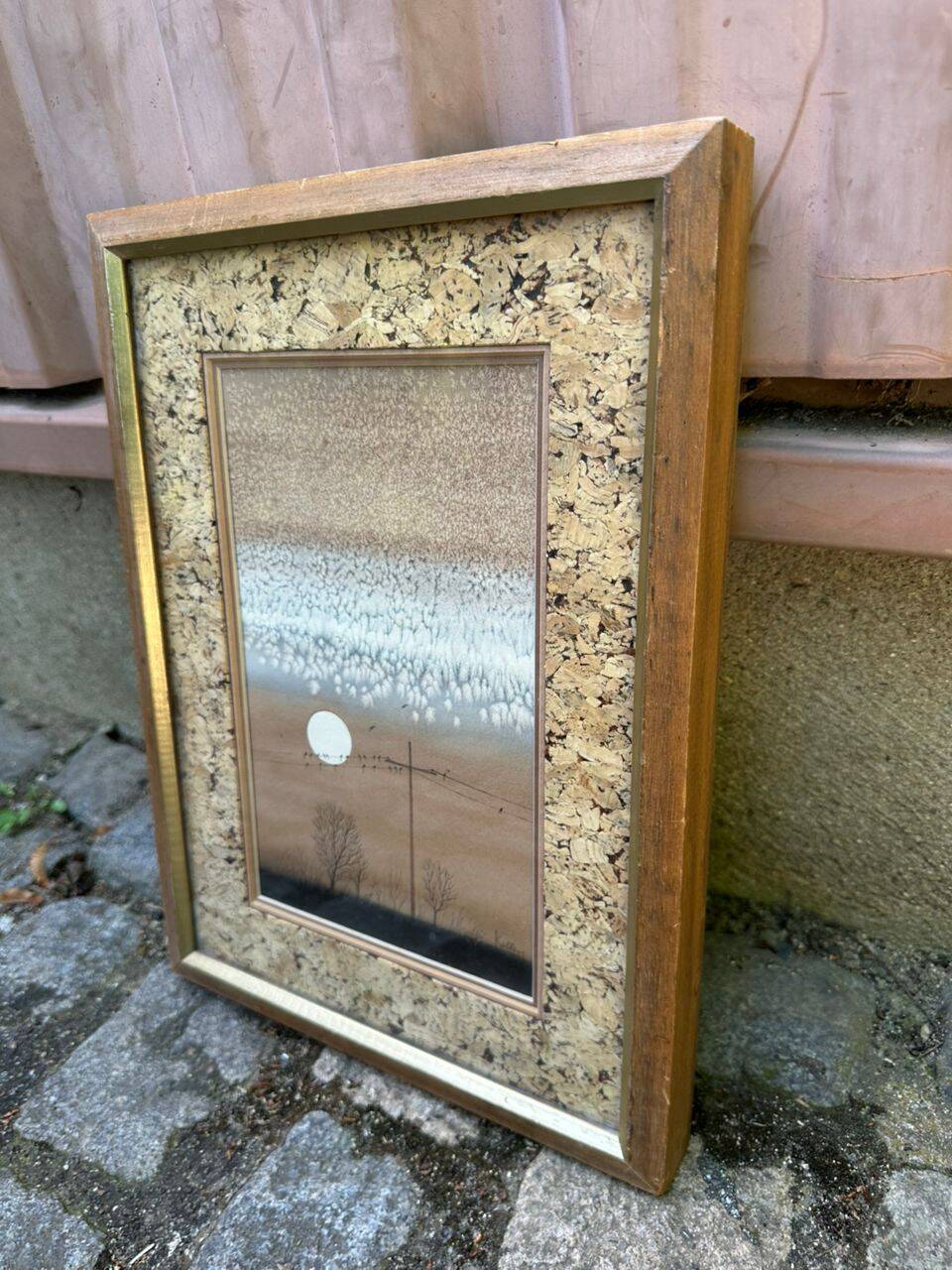 Tableau vintage 70s Robert Kelly avec cadre en liège