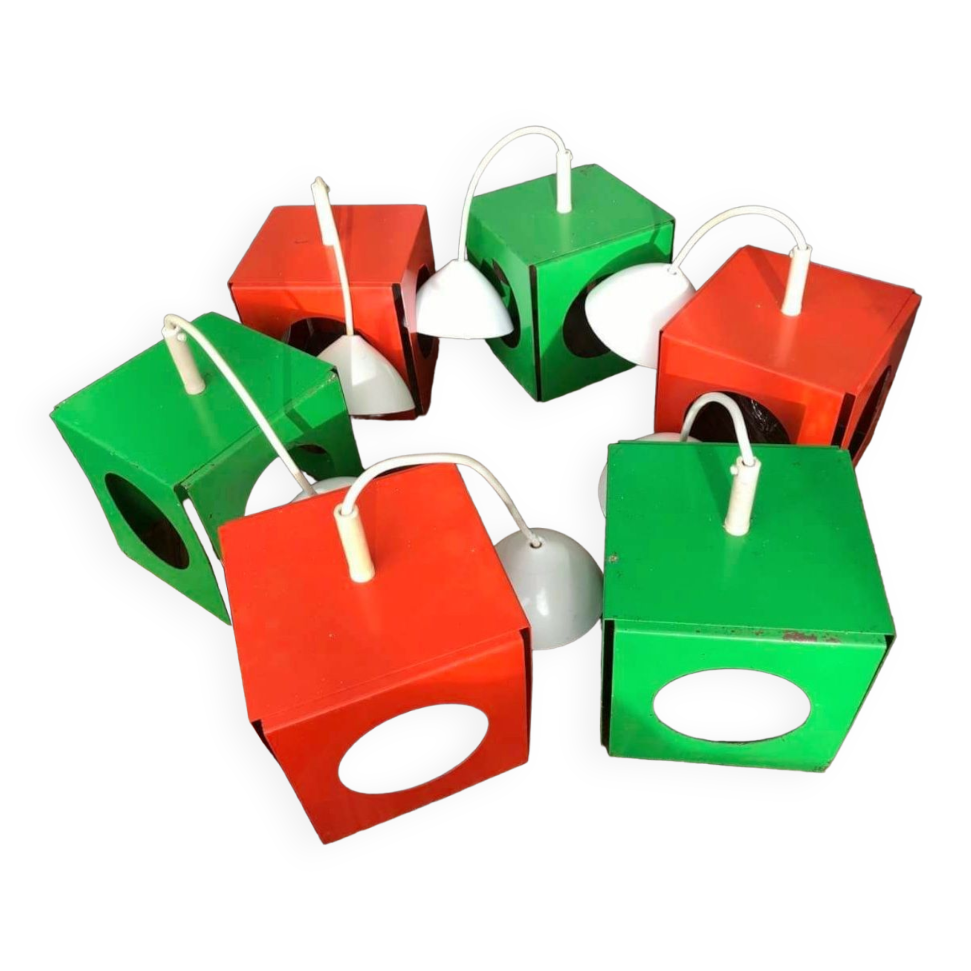 Series of 6 vintage space age folded metal lamps