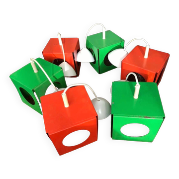 Serie de 6 lampes vintage tôle pliee space age anciennes
