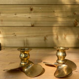Pair of brass candle holders, helix shape