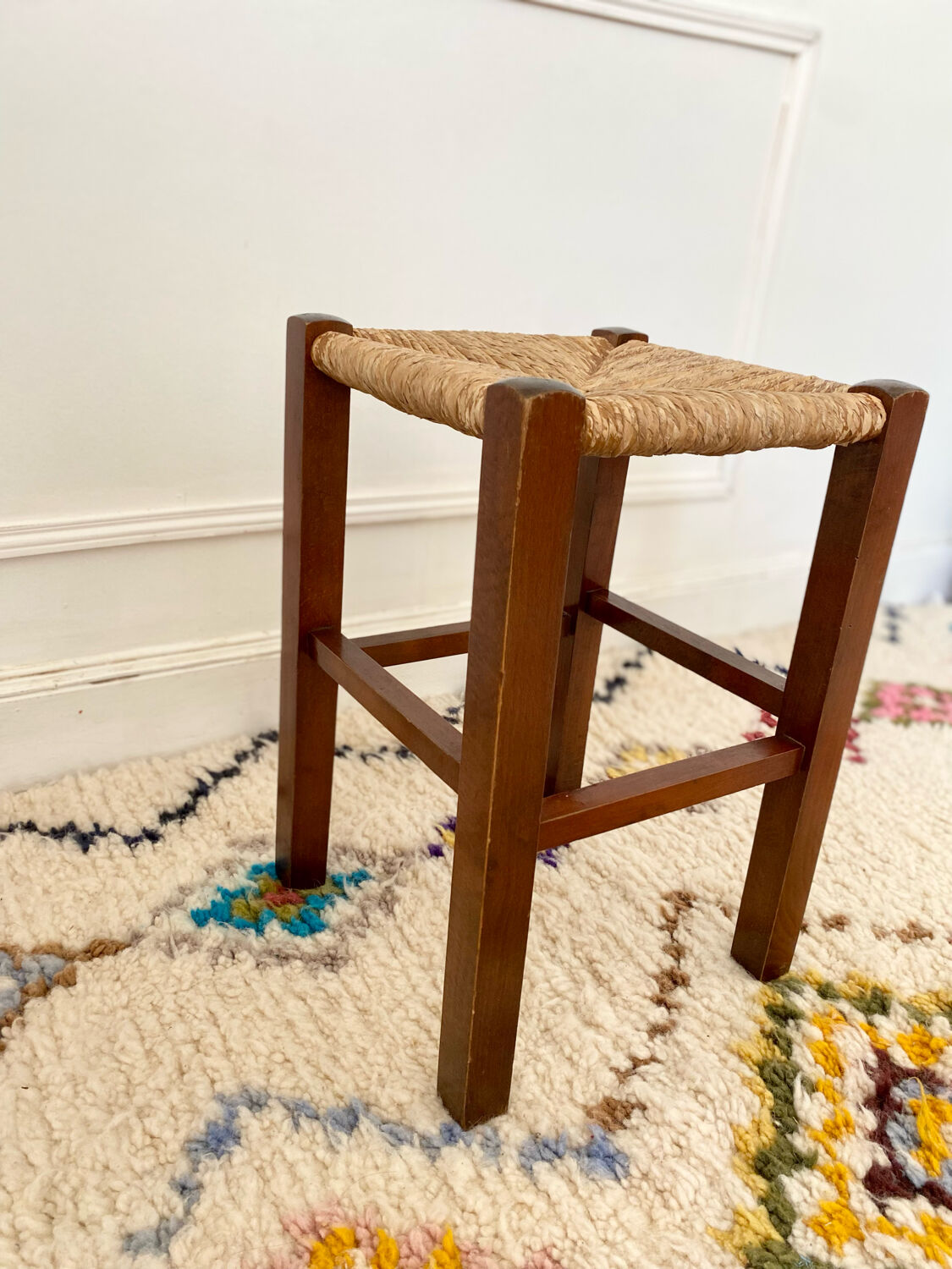 Tabouret bois paillé vintage