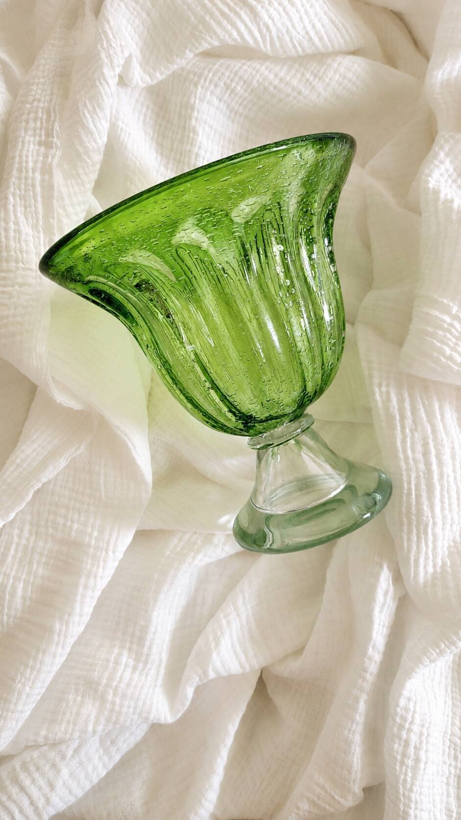 Large vintage green blown glass bowl