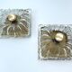 Pair large vintage architectonic wall lamps, 60s, glass