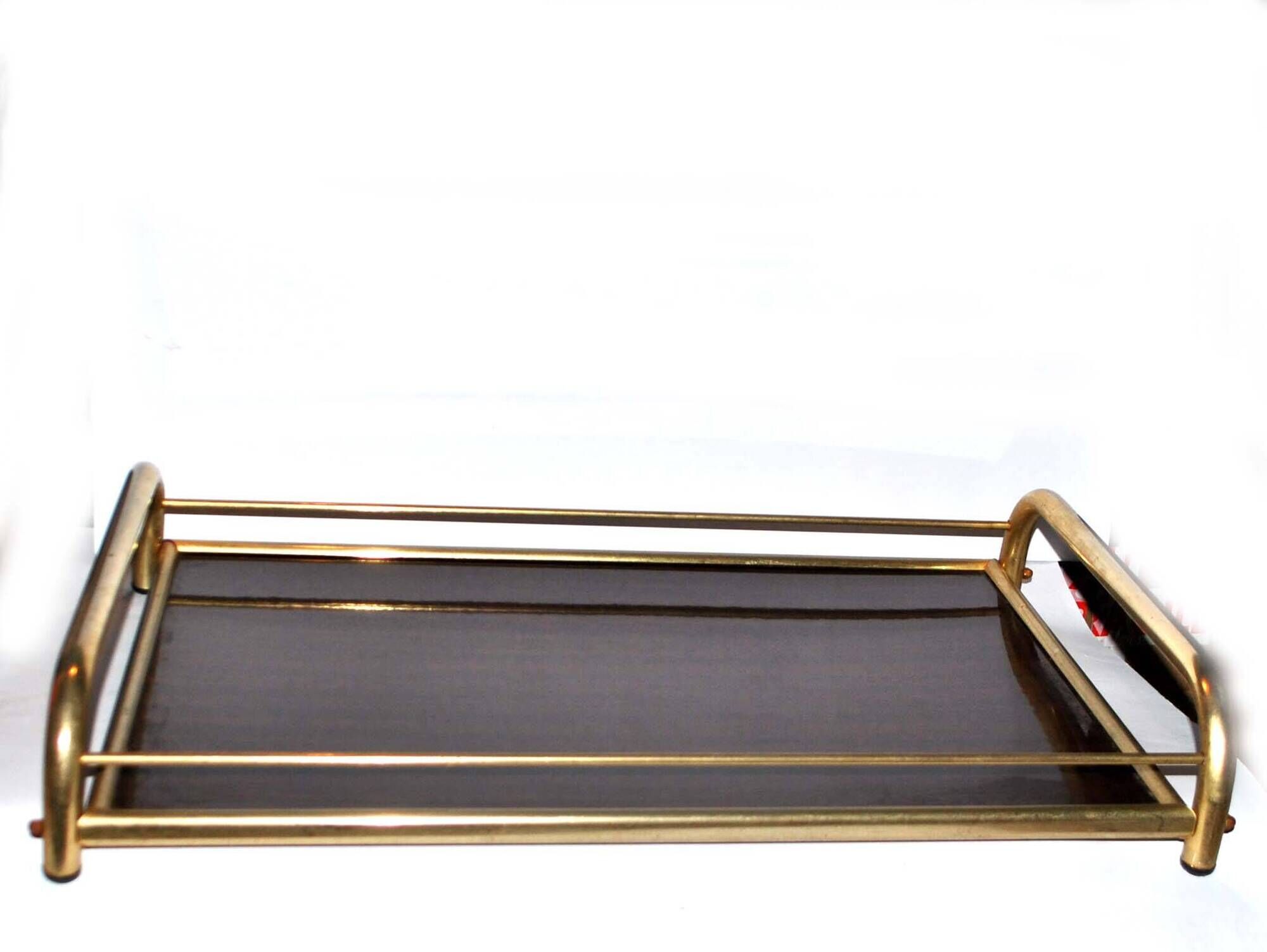 Tray in gilded brass and mahogany melamine wood, 1960-1970