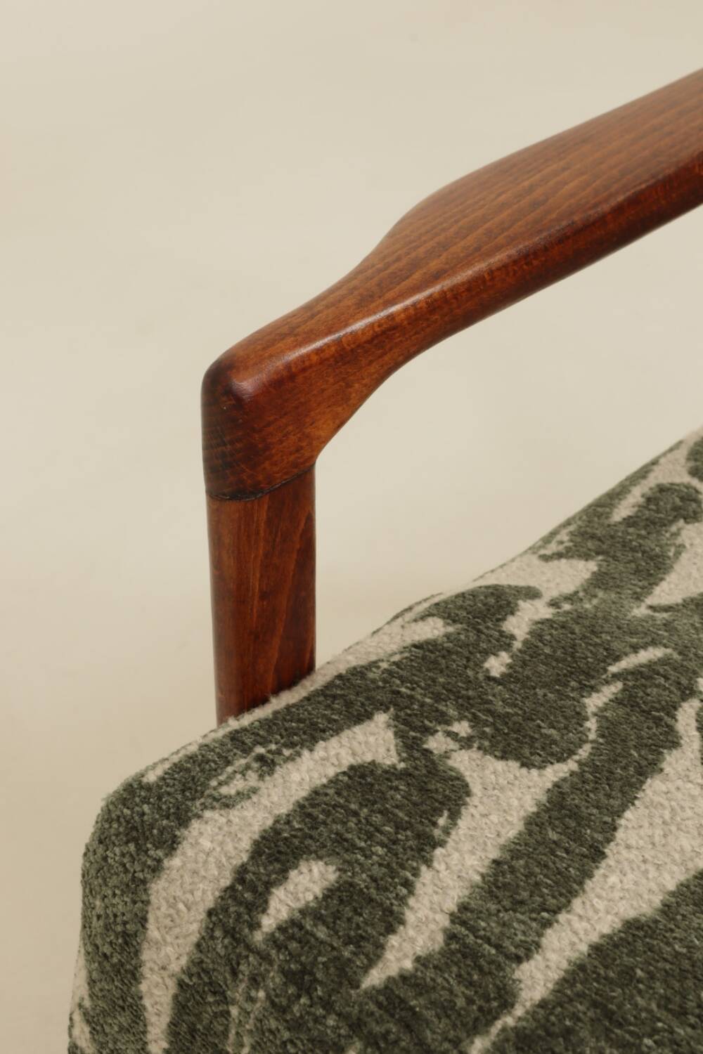 Vintage green jacquard armchair, mid-century modern design, 1965.