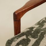 Vintage green jacquard armchair, mid-century modern design, 1965.