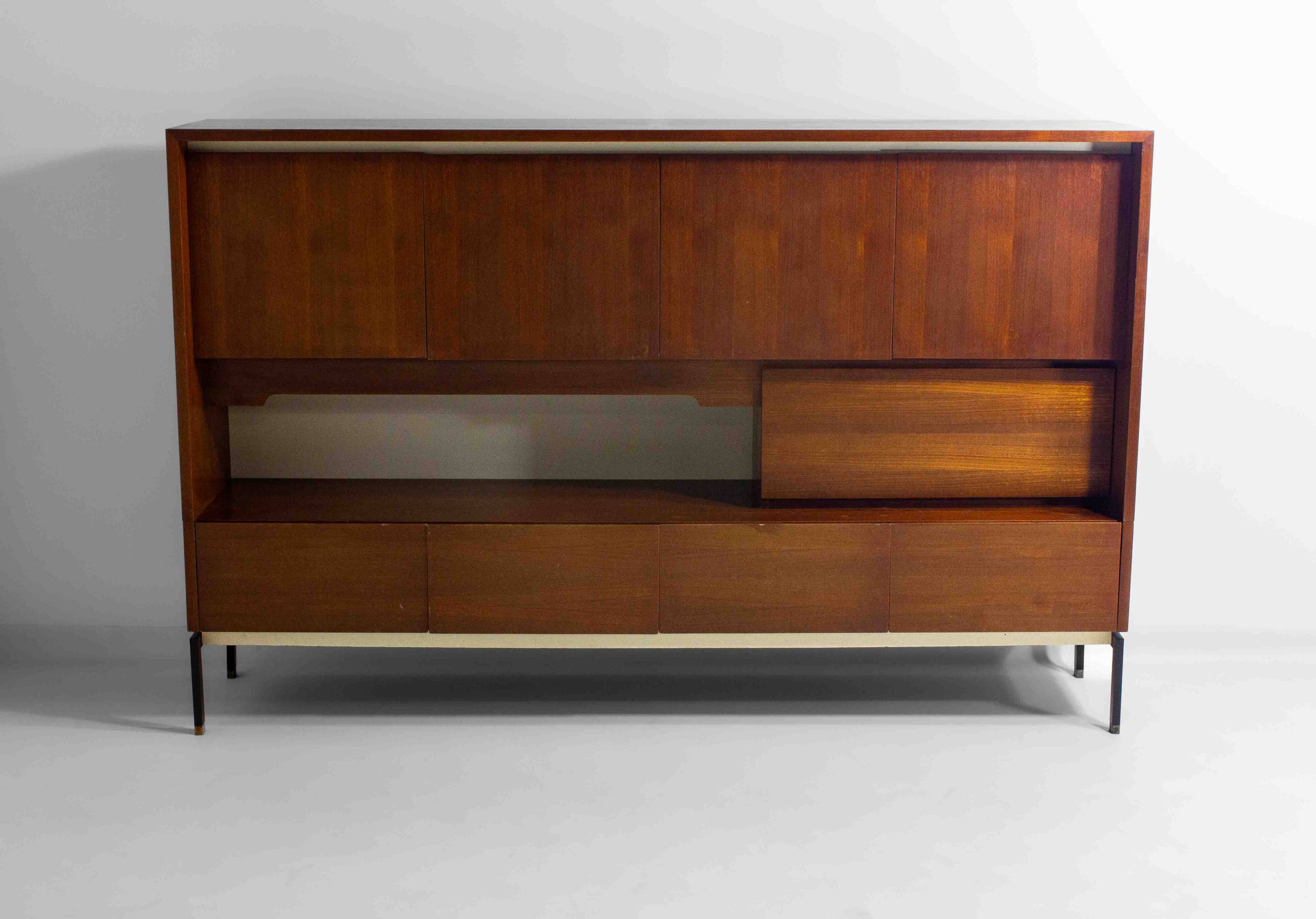 Minimalist backlit highboard in teak, Belgium 1960s