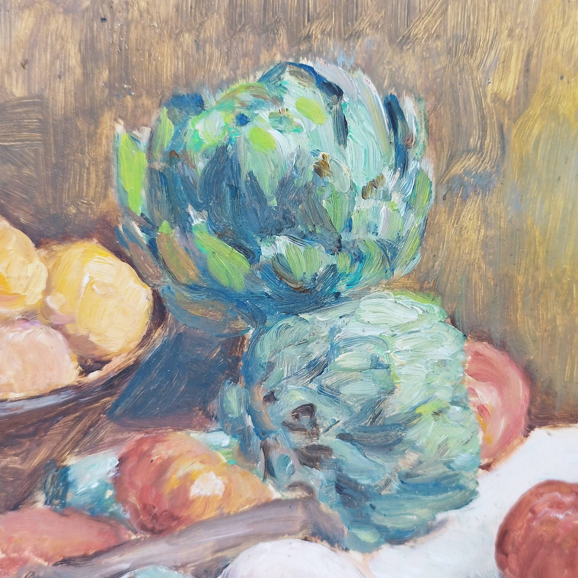 Tableau à la gouache nature morte aux artichauts