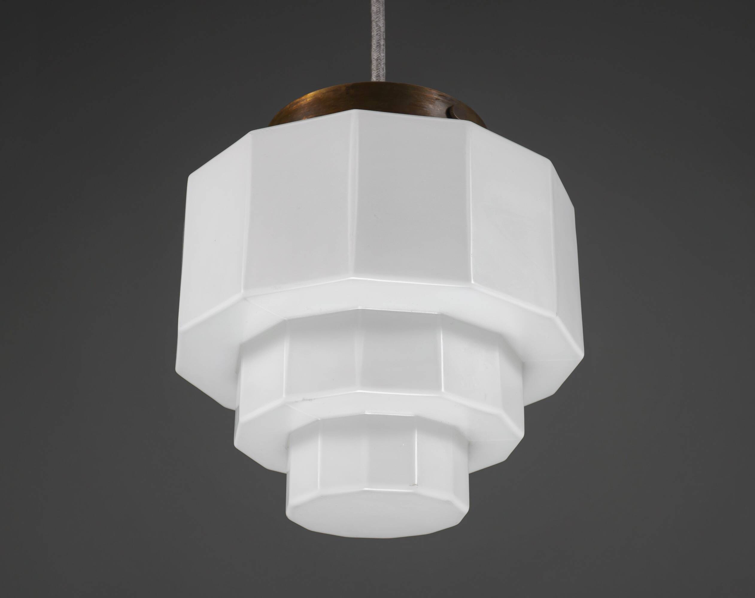 1930s English Art Deco Stepped Opaline Glass Pendant Lamp