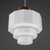 1930s English Art Deco Stepped Opaline Glass Pendant Lamp