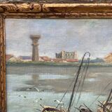 Tableau signé henry roose - marine huile bassin de chasse blankenberge belgique
