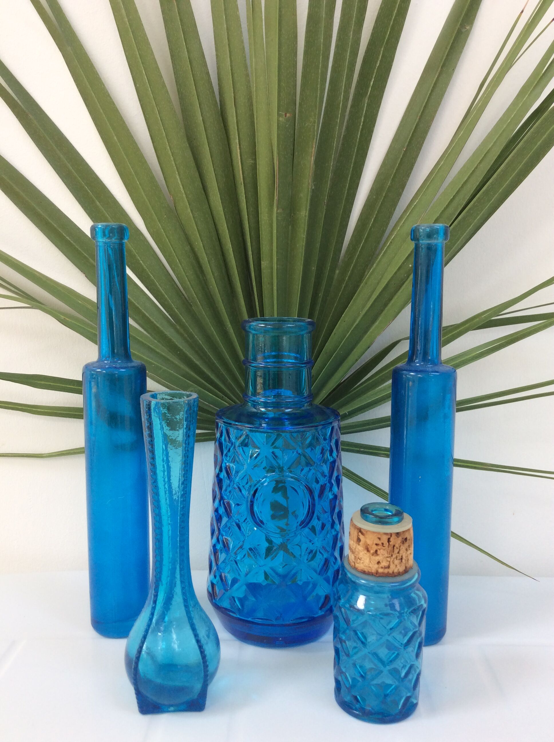 Blue chiseled glass decanter