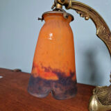 Lampe de bureau art déco en bronze et verre marmoréen, frères Muller, 1920