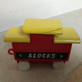 Small vintage train in multicolored wood