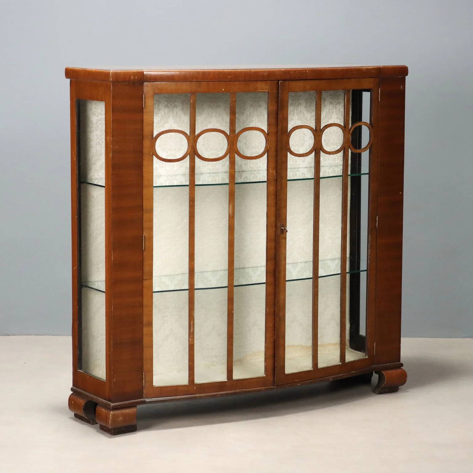 Antique Art Deco display cabinet in mahogany veneer, Italy, 20th century