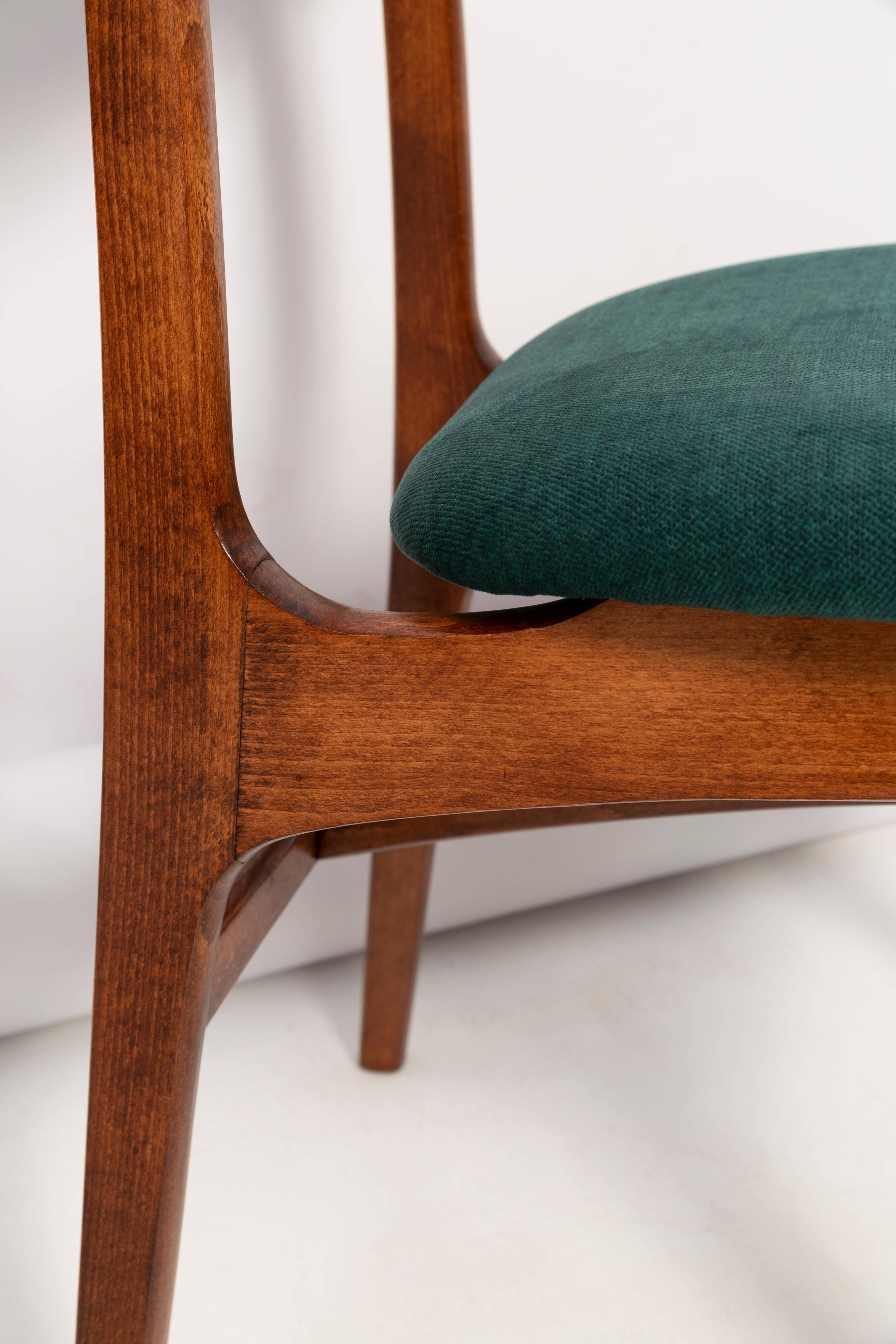 Green velvet Mid-Century chair designed by Rajmund Hałas, Poland, 1960s.