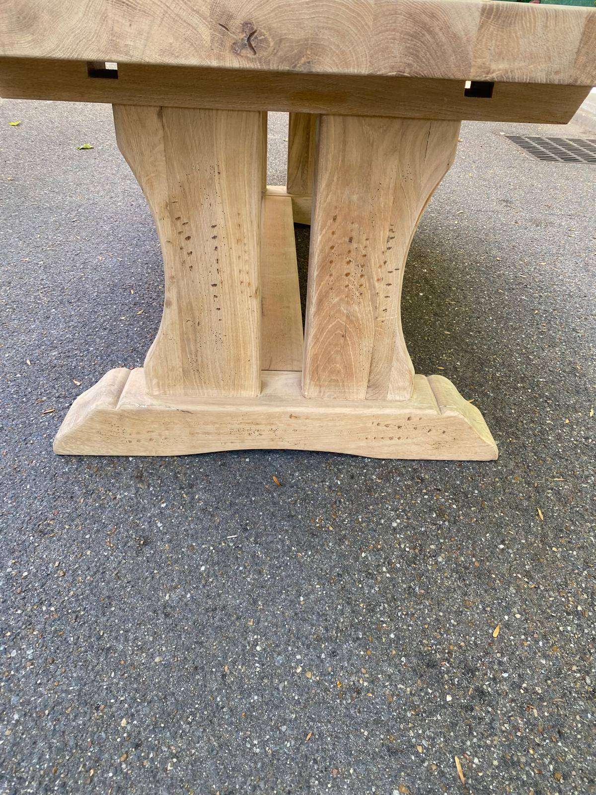 Large extendable monastery table stripped in raw solid oak 200 cm