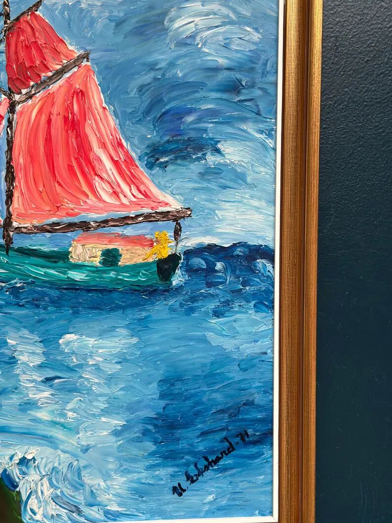 Original Swedish Oil on Panel – “Sailboat on the Water” by U. Ekshard – Signed – Dated 1971 – Vintage & Framed
