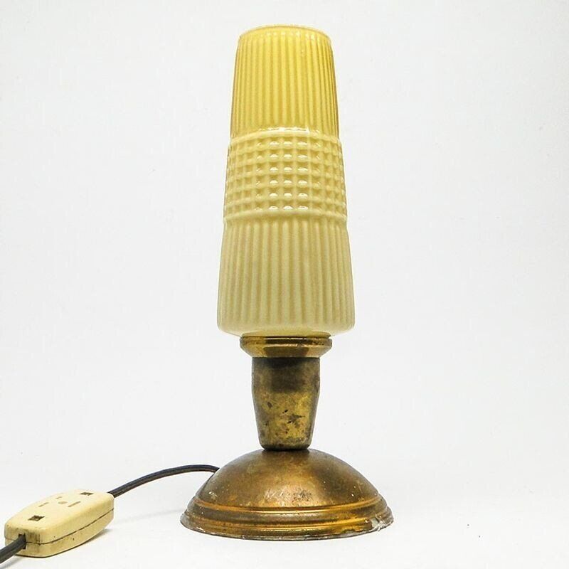 Postmodern bedside lamp in brass and glass, Poland, 1970s