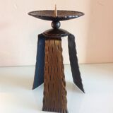 Brutalist candle holder tripod in golden metal / vintage 60s-70s