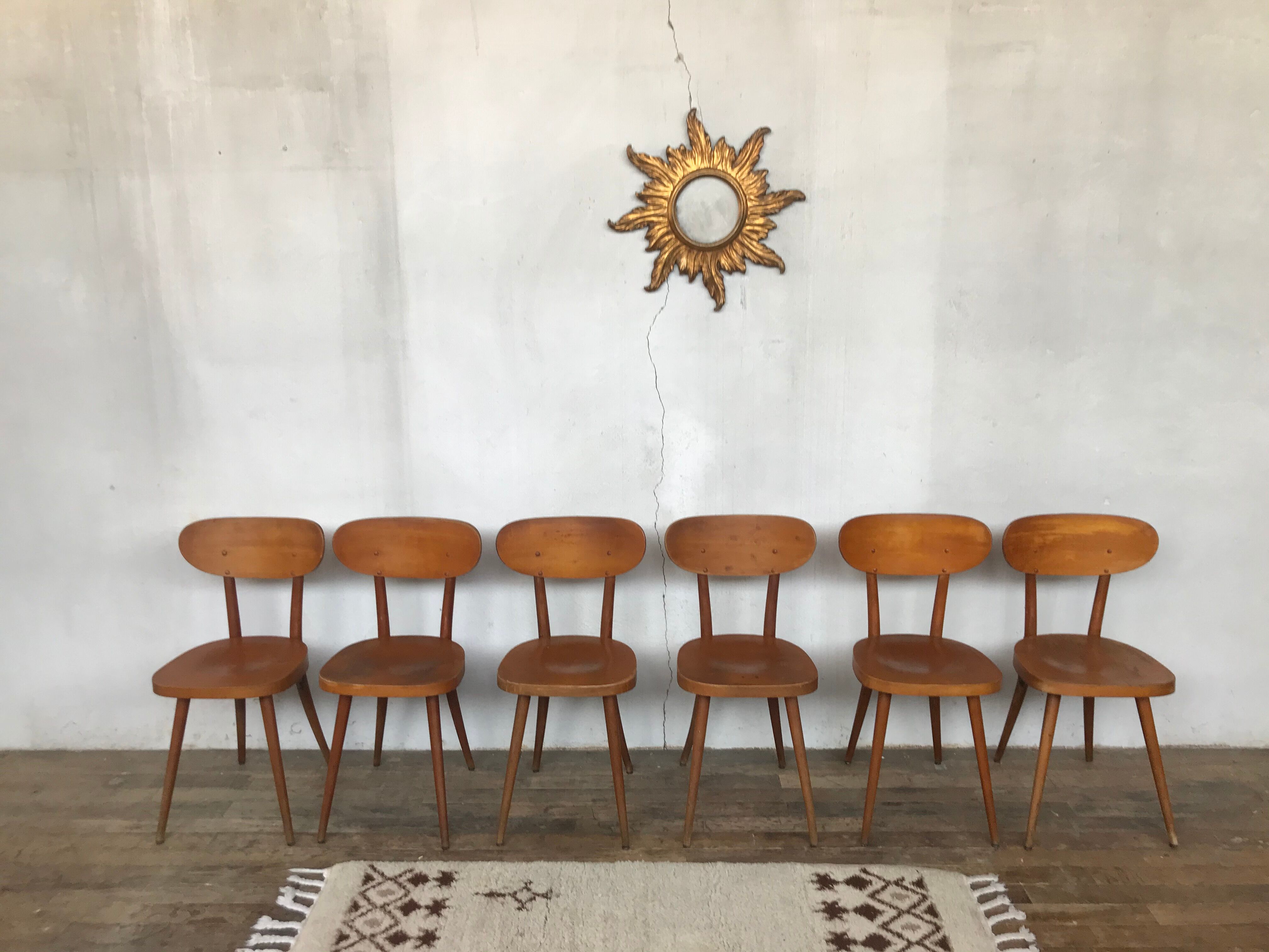 Series of 6 chair baumann scandinavian beech spirit 1950 1960 vintage design