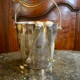 Silver metal ice bucket with 2 ice cube tongs