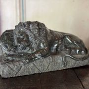 Green serpentine marble sculpture, the Lion of Lucerne after Bertel Thorvaldsen around 1880.
