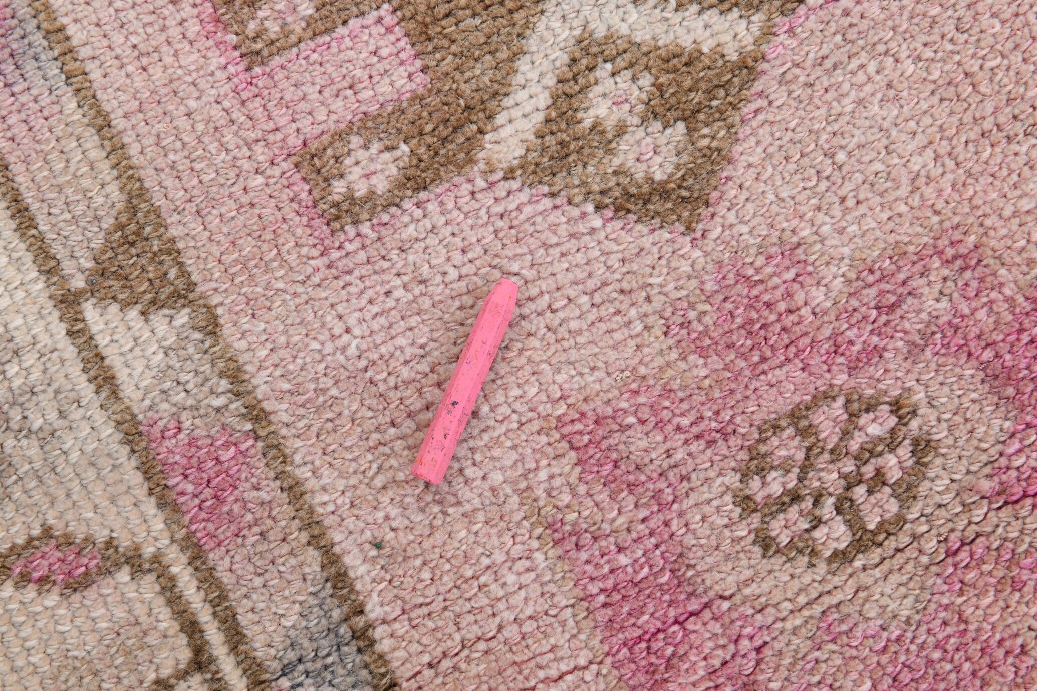 3x12 Soft Pink & Brown Turkish Runner Rug, 86x374CM
