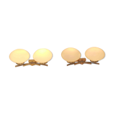 Pair of 60s wall lights in metal and opaline