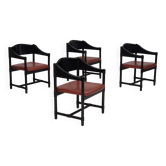 Années 1970, suite de 4 fauteuils finlandais par Lepokalusto, état d'origine, bois de bouleau, cuir.