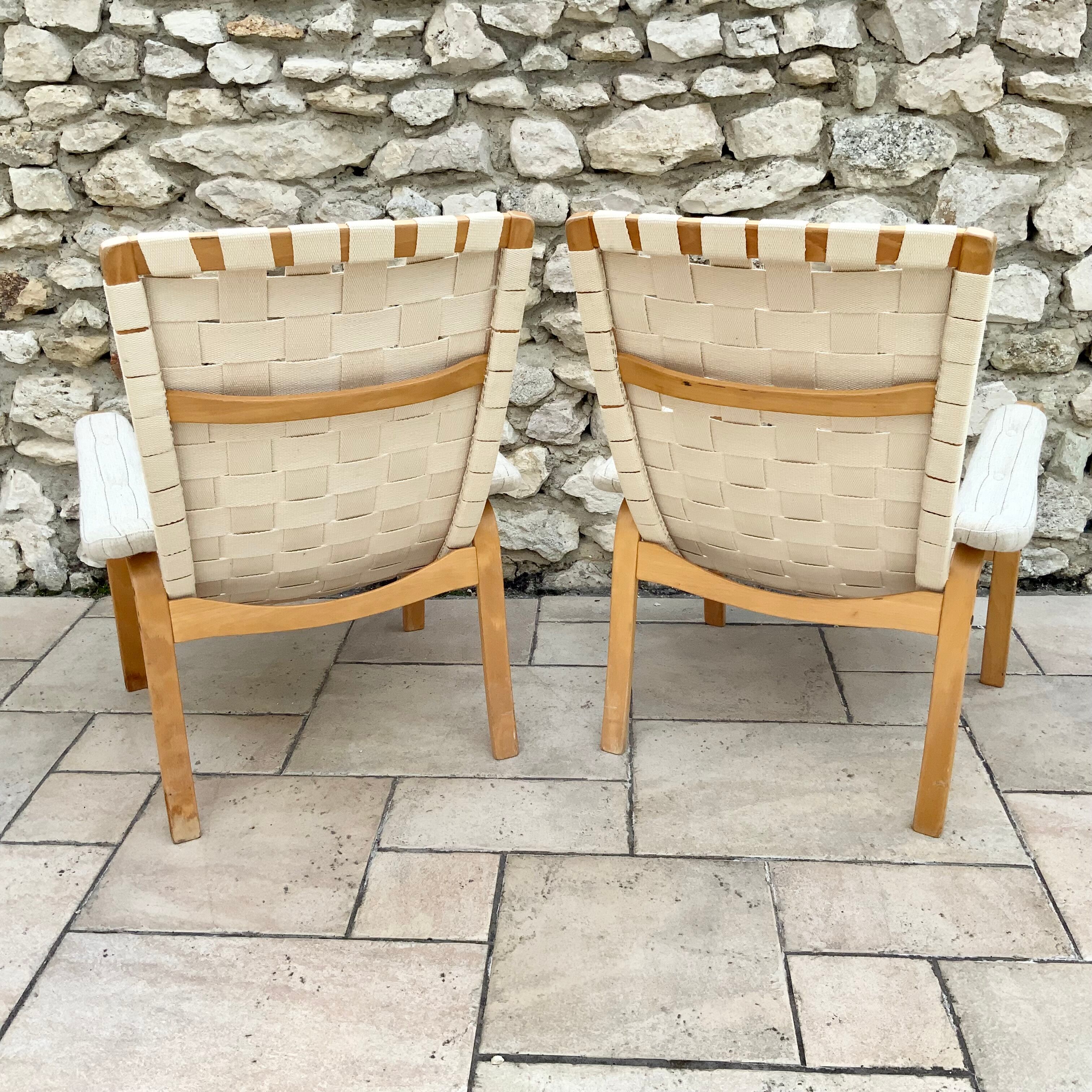 Pair of Scandinavian design armchairs 1960s/70s by Bruno Mathsson "